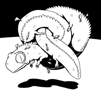 A long dragon tied in a pretzel-like knot