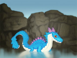 A cartoony illustration of an aquatic dragon
