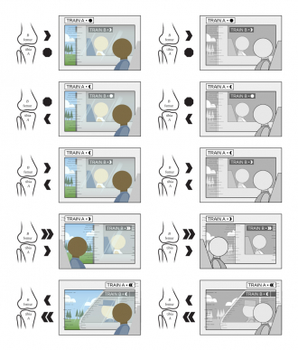 Vector illustration showing train motion analogy for different kinds of bone slippage